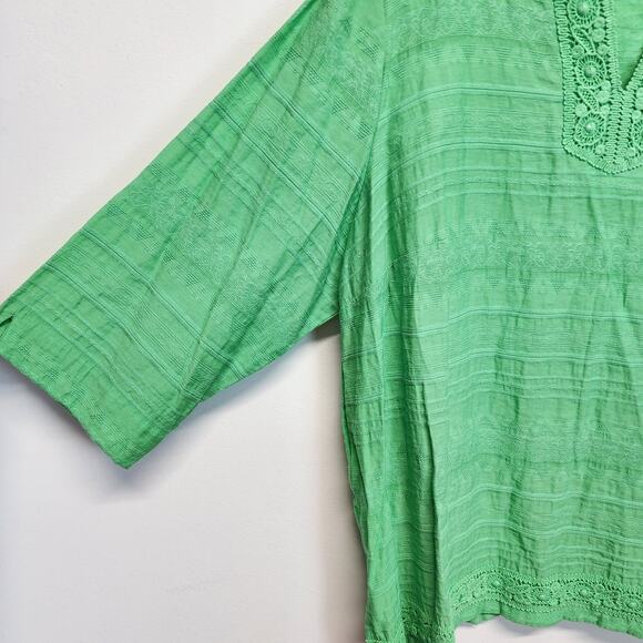 Alfred Dunner Tropic Zone Lace Trim Top Size 2X Green 3/4 Sleeve Flocked Mature - Picture 4 of 11